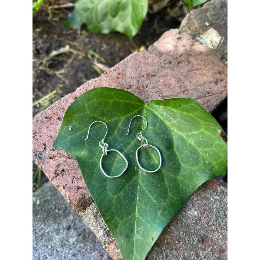Sterling Silver Small Hoop Dangle Earrings | .925 Misshaped Artisan Hoops